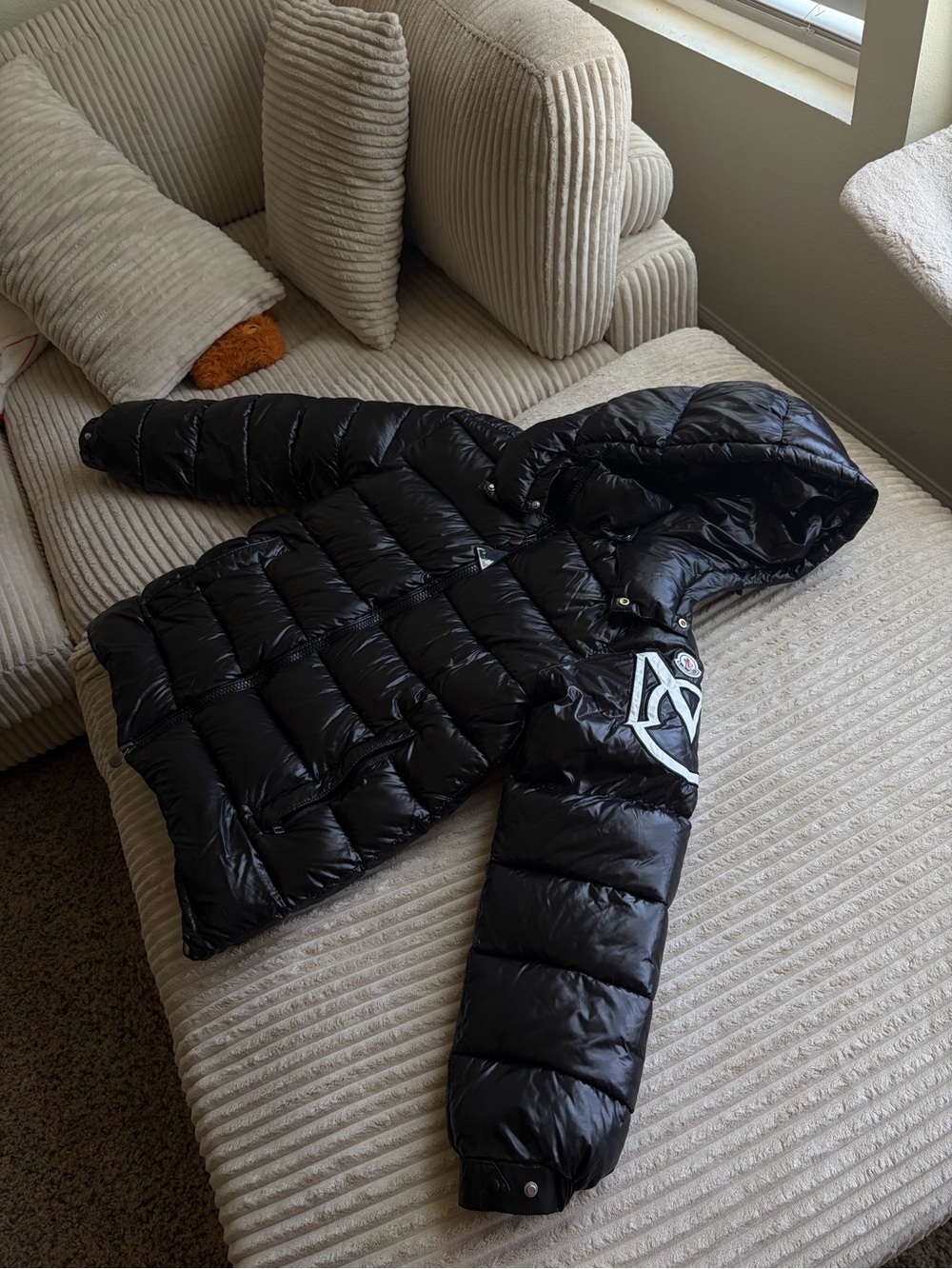 Moncler Black Quilted Down Hooded Puffer Coat